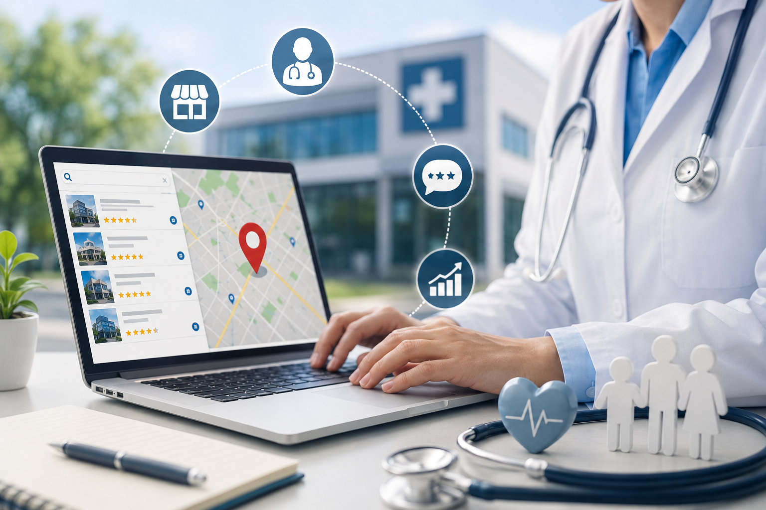 Modern healthcare digital workspace scene