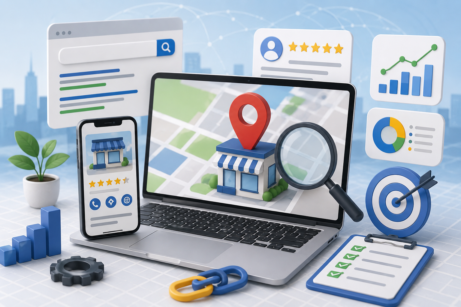Online visibility and local ranking concept for small businesses