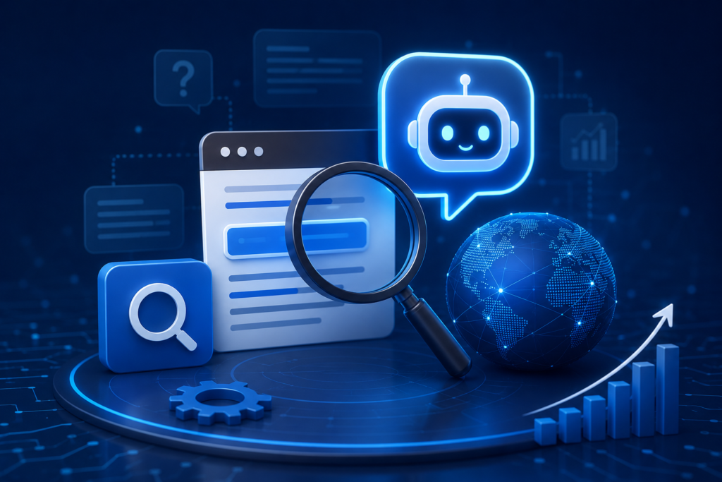 Futuristic AI and search dashboard