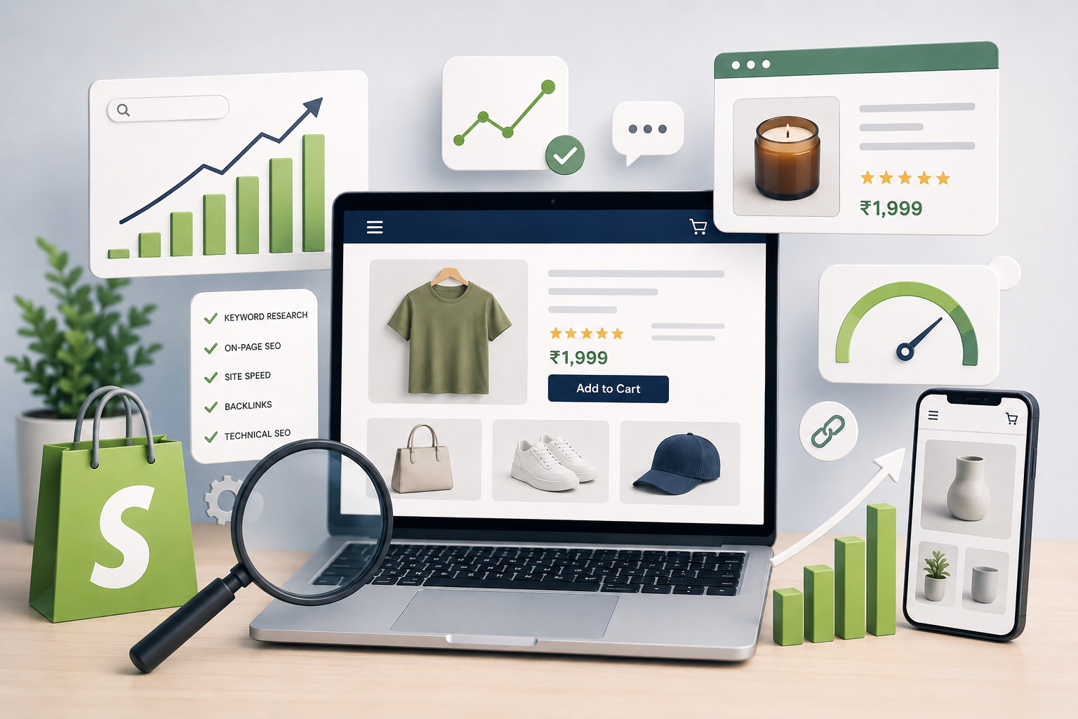 E-commerce analytics workspace mockup