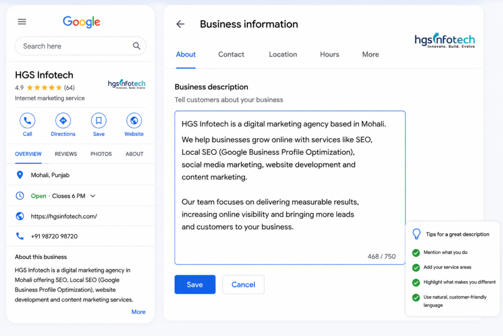 Google Business Profile Editing Mockup