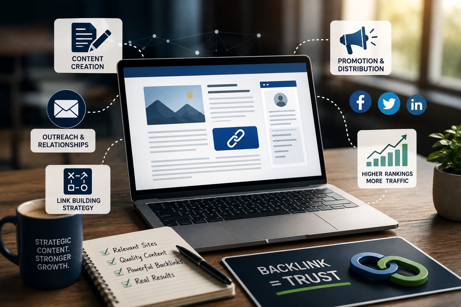 Guest posting services with content creation, outreach, link building, promotion, and SEO growth strategy