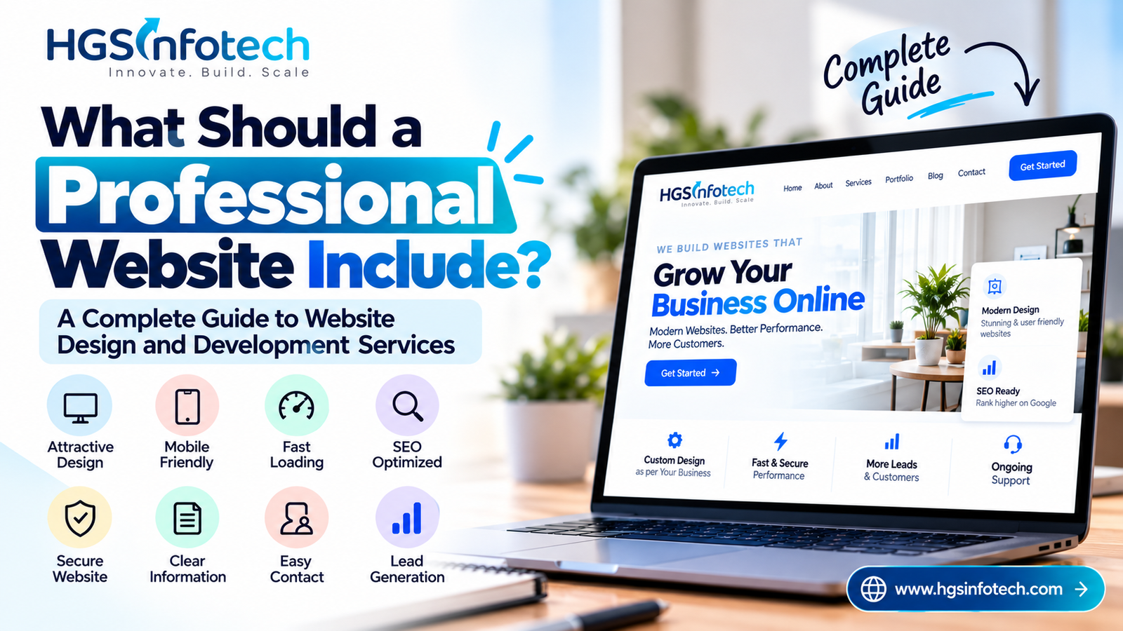 What should a professional website include? HGS Infotech guide to website design and development services.